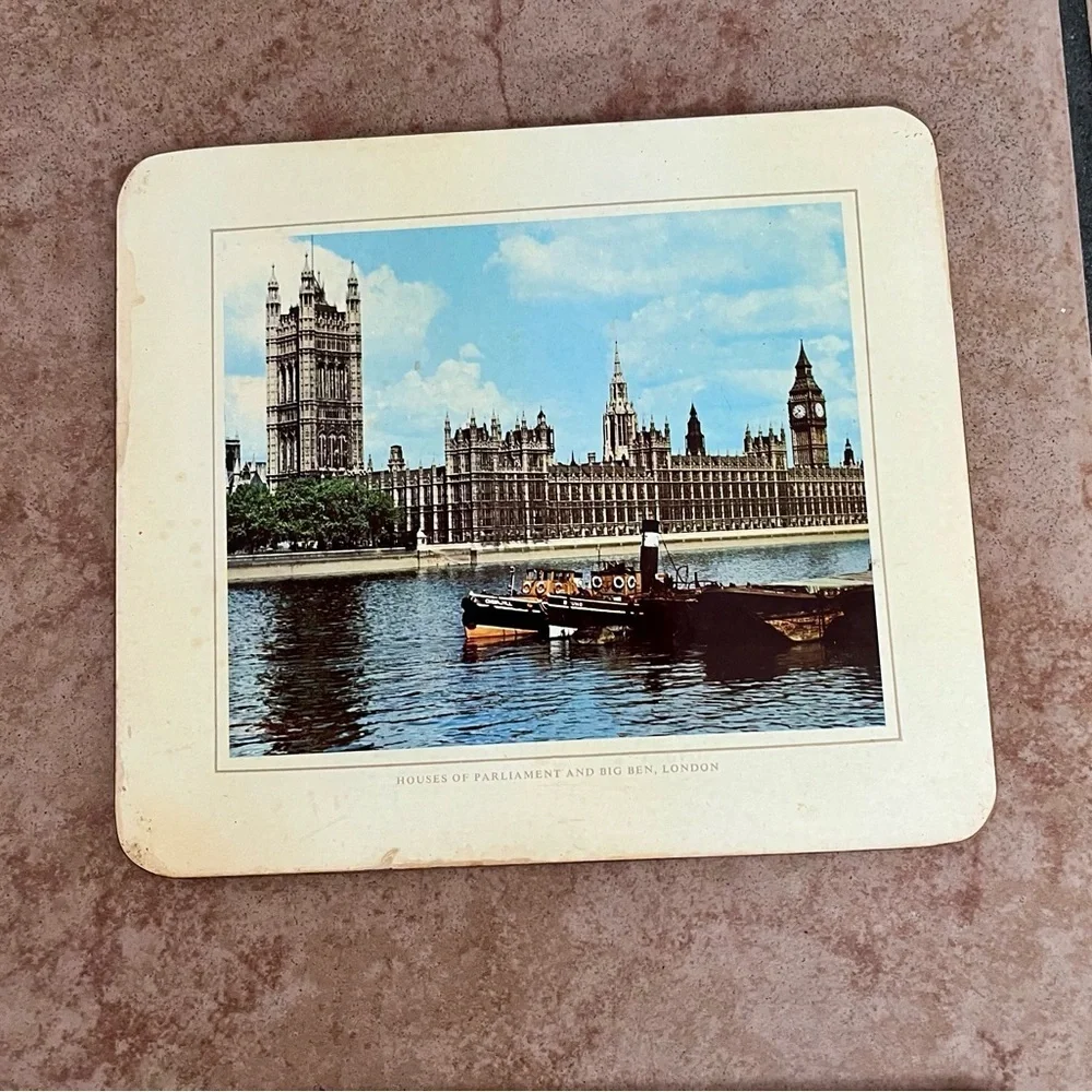 Vintage Coaster Set with Scenic Prints 6.5/7 Inch